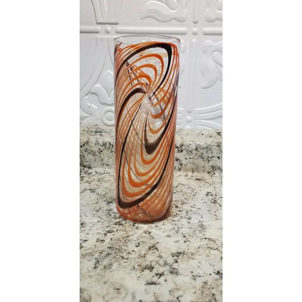 Peter Houk MIT Glass Lab Red & Black Swirl Design Vase 8